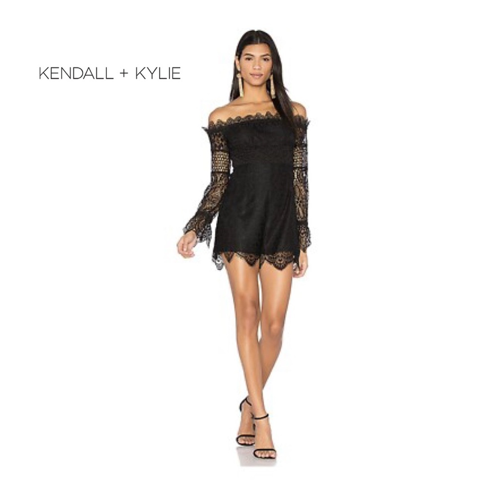✨Kendall & Kylie Chic Black Lace Off-Shoulder Dress Romper